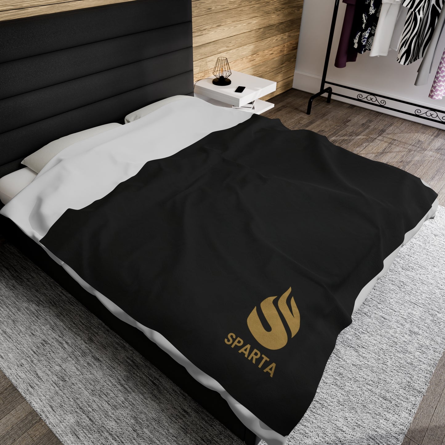 Sparta Gold Flame - Black Velveteen Plush Blanket