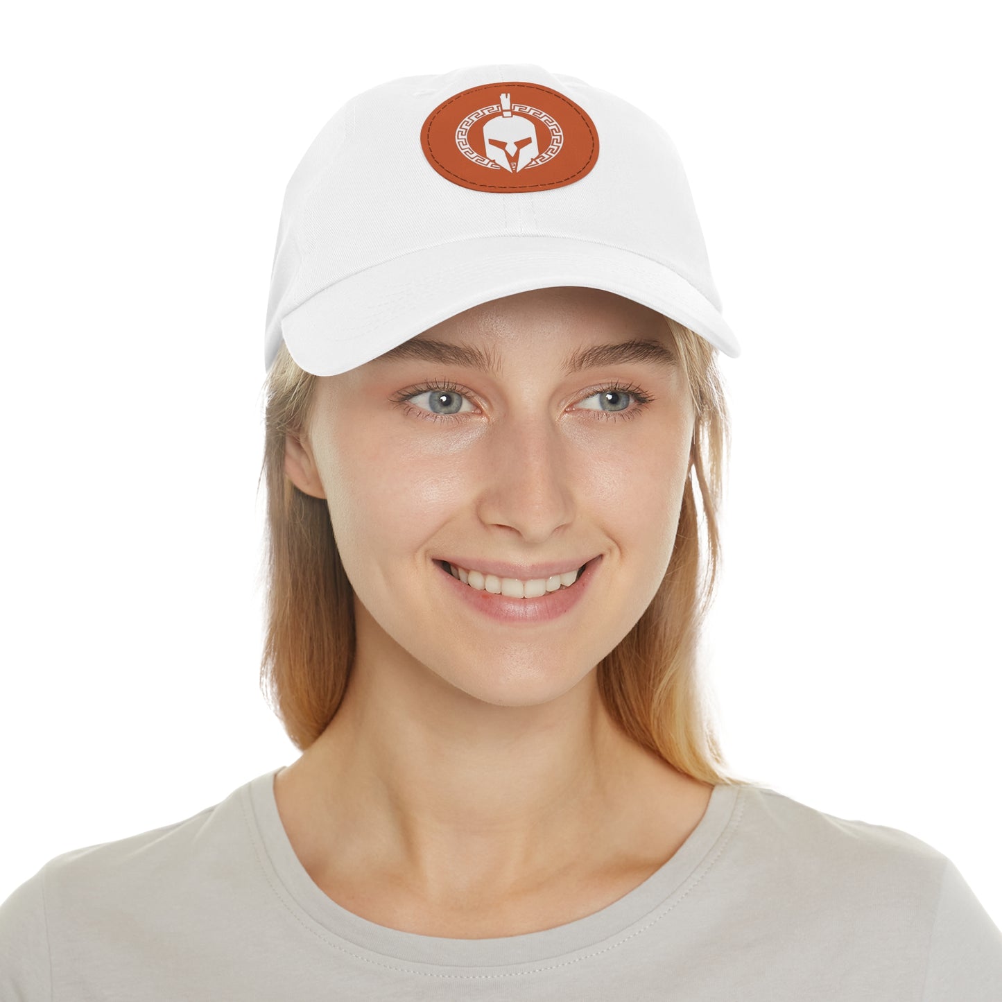 Sparta Hat - White Helmet on Leather Patch (Round)