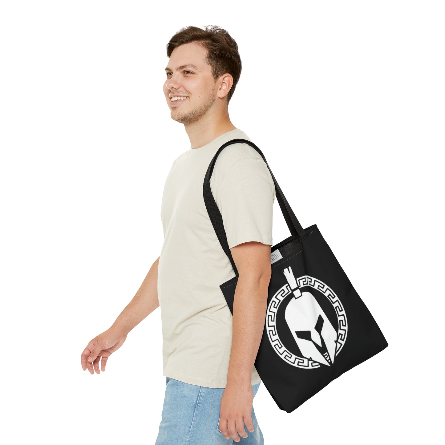 Sparta Bag - White Helmet on Black Tote Bag (AOP)