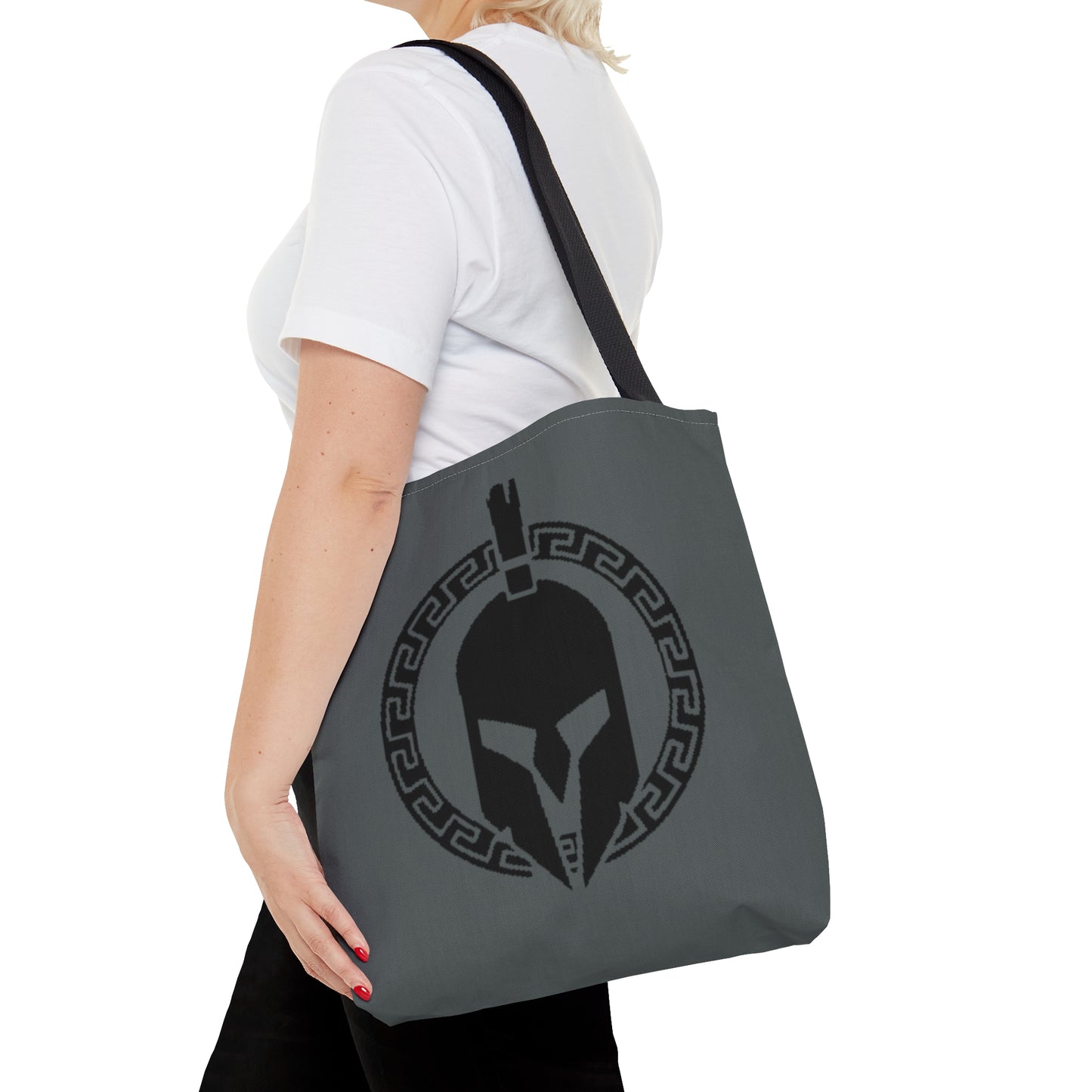 Sparta Bag - Black Helmet on Grey Tote Bag (AOP)