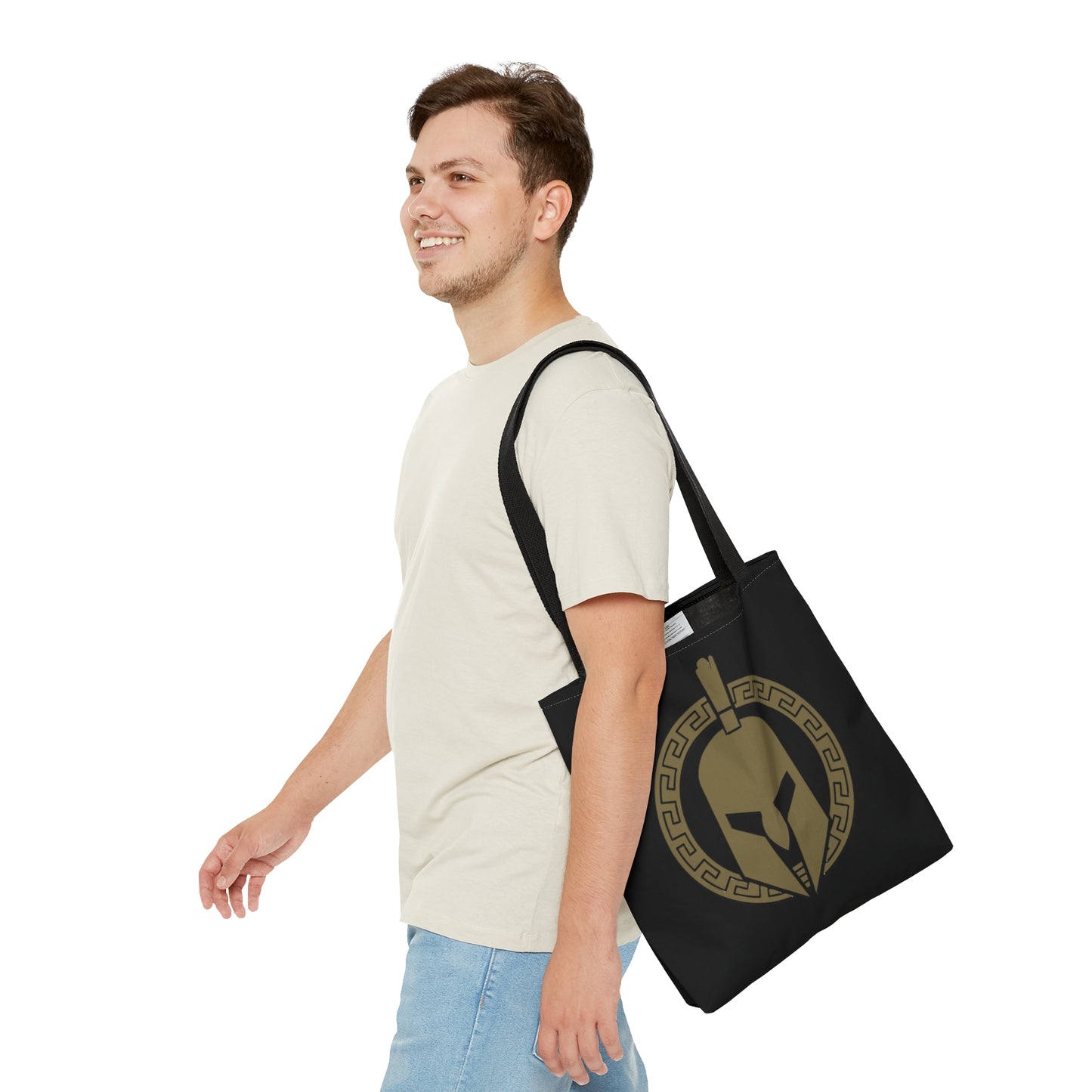 Sparta Bag - Gold Helmet on Black Tote Bag (AOP)