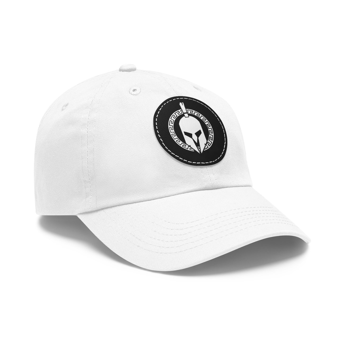 Sparta Hat - White Helmet on Leather Patch (Round)