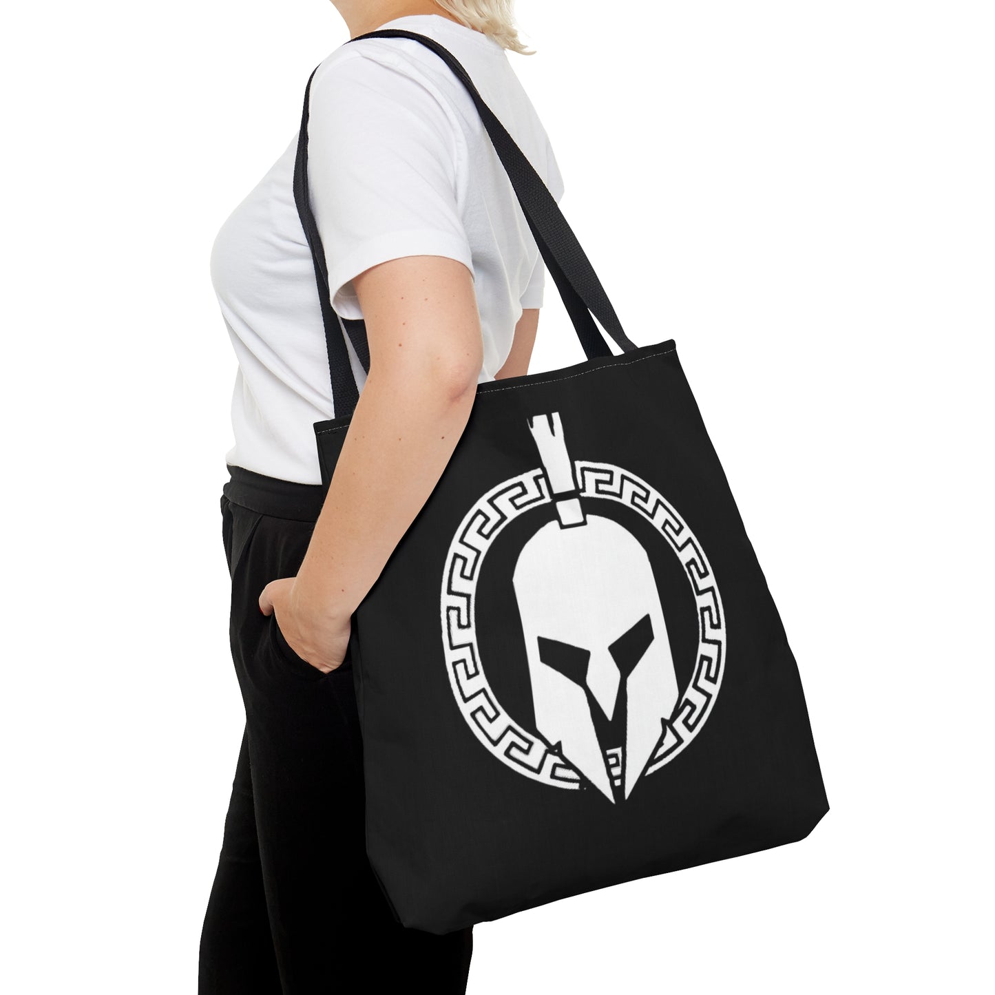 Sparta Bag - White Helmet on Black Tote Bag (AOP)