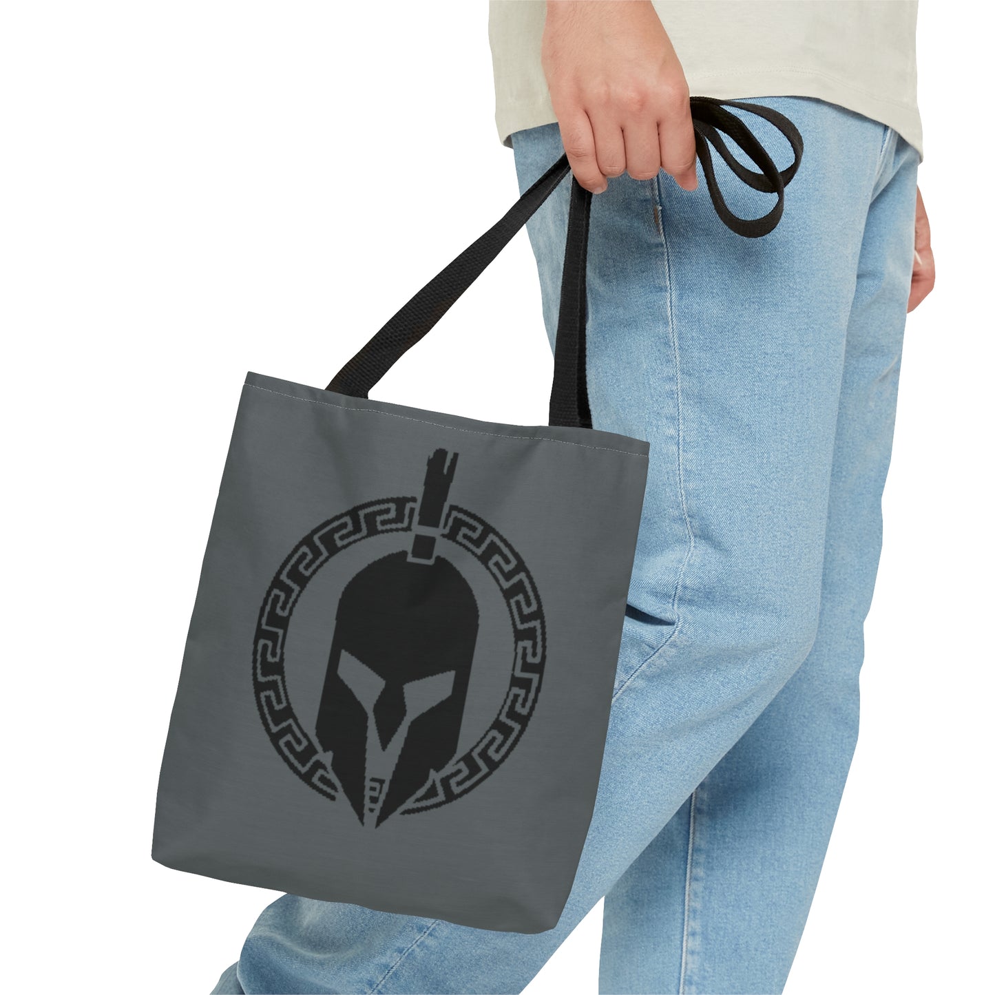 Sparta Bag - Black Helmet on Grey Tote Bag (AOP)