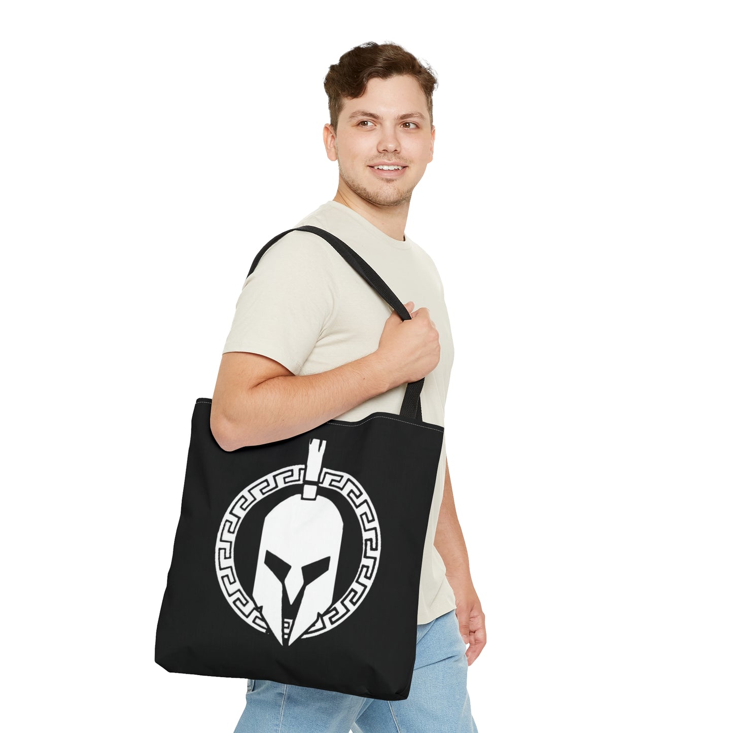 Sparta Bag - White Helmet on Black Tote Bag (AOP)