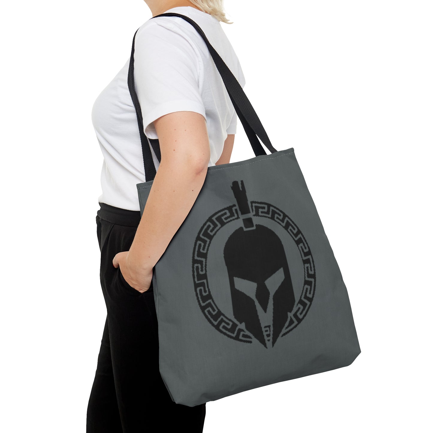 Sparta Bag - Black Helmet on Grey Tote Bag (AOP)