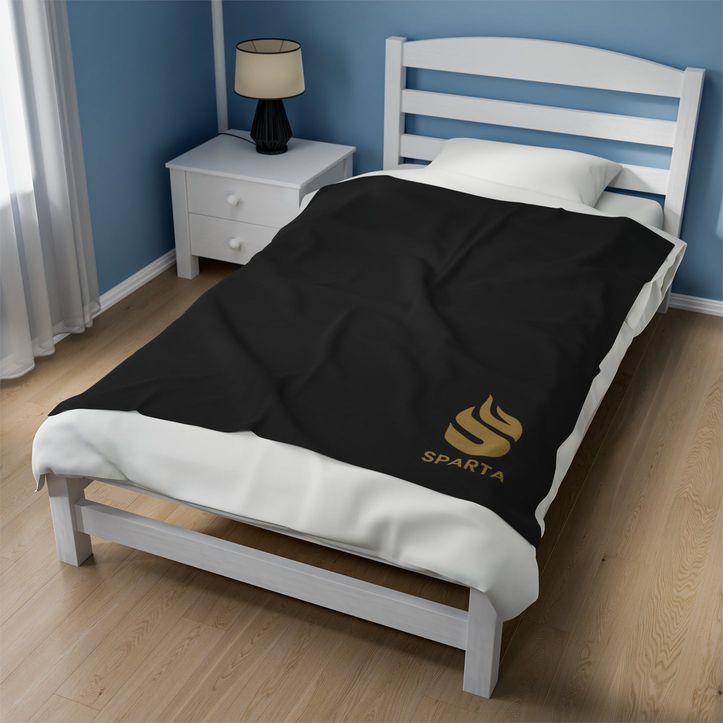 Sparta Gold Flame - Black Velveteen Plush Blanket