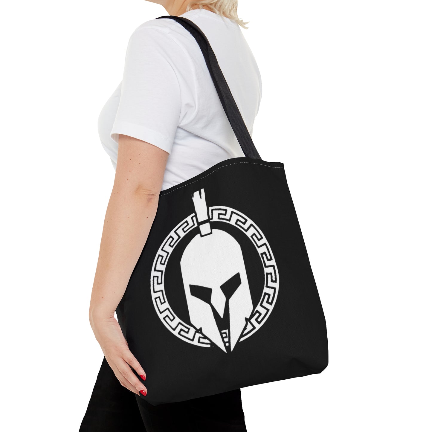 Sparta Bag - White Helmet on Black Tote Bag (AOP)