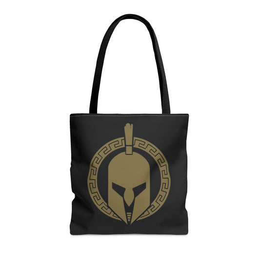 Sparta Bag - Gold Helmet on Black Tote Bag (AOP)