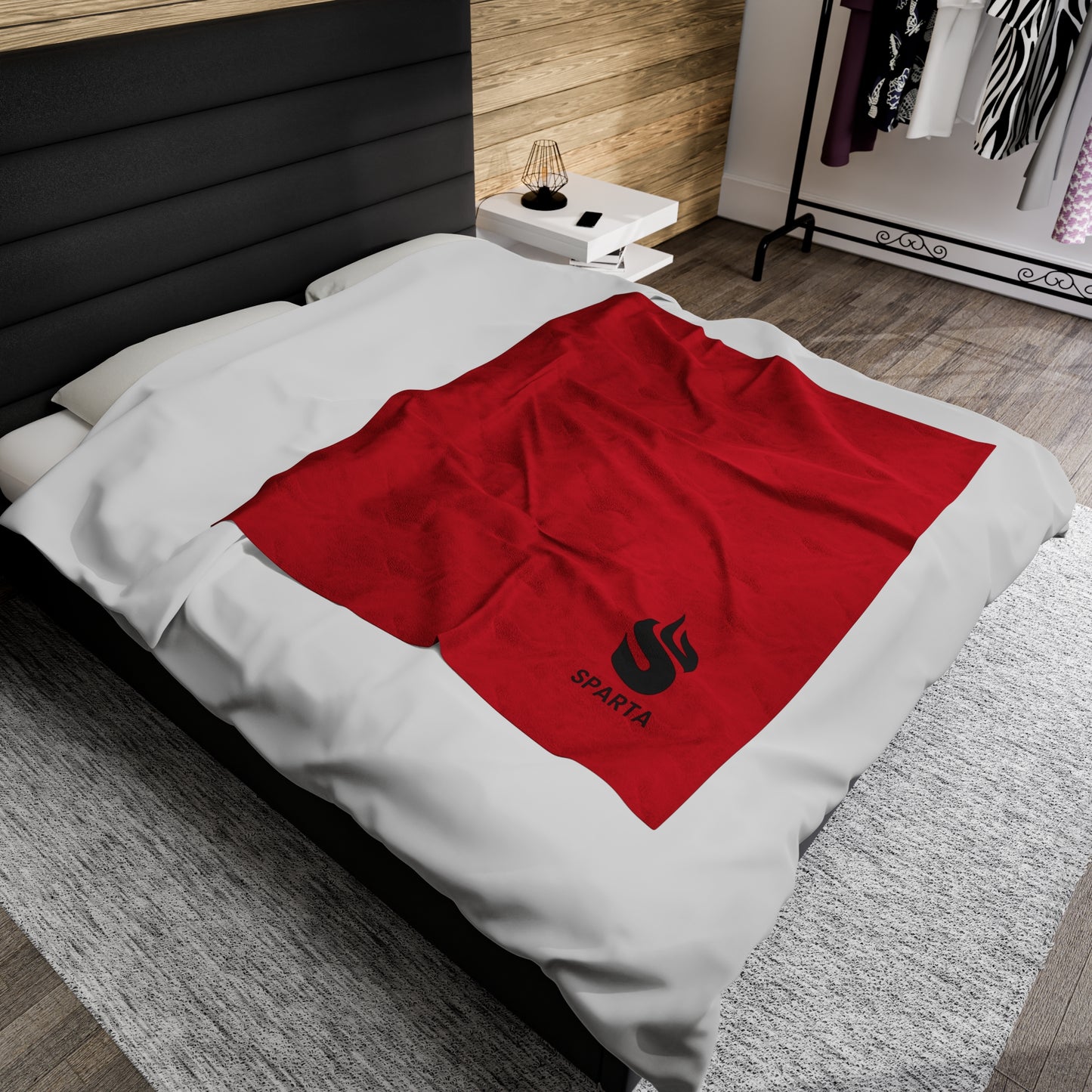 Sparta Black Flame - Red Velveteen Plush Blanket