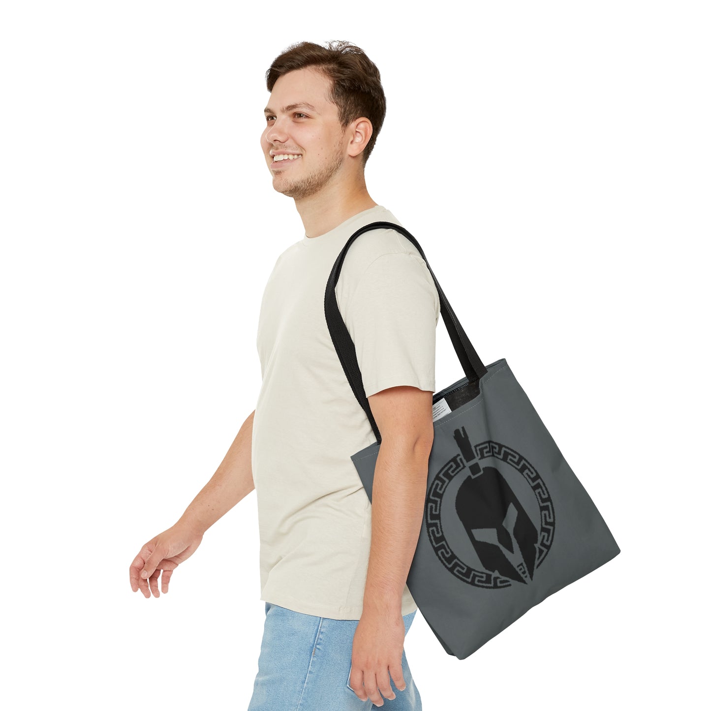 Sparta Bag - Black Helmet on Grey Tote Bag (AOP)