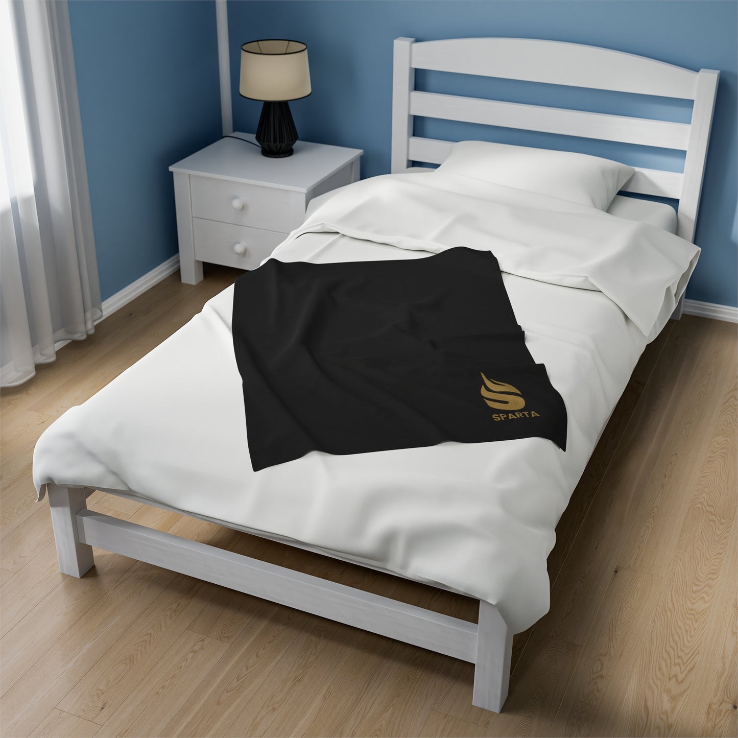 Sparta Gold Flame - Black Velveteen Plush Blanket