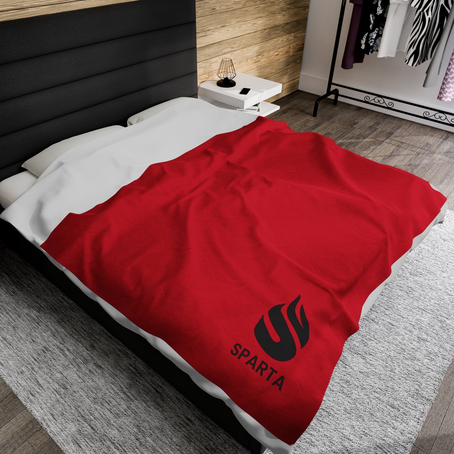 Sparta Black Flame - Red Velveteen Plush Blanket