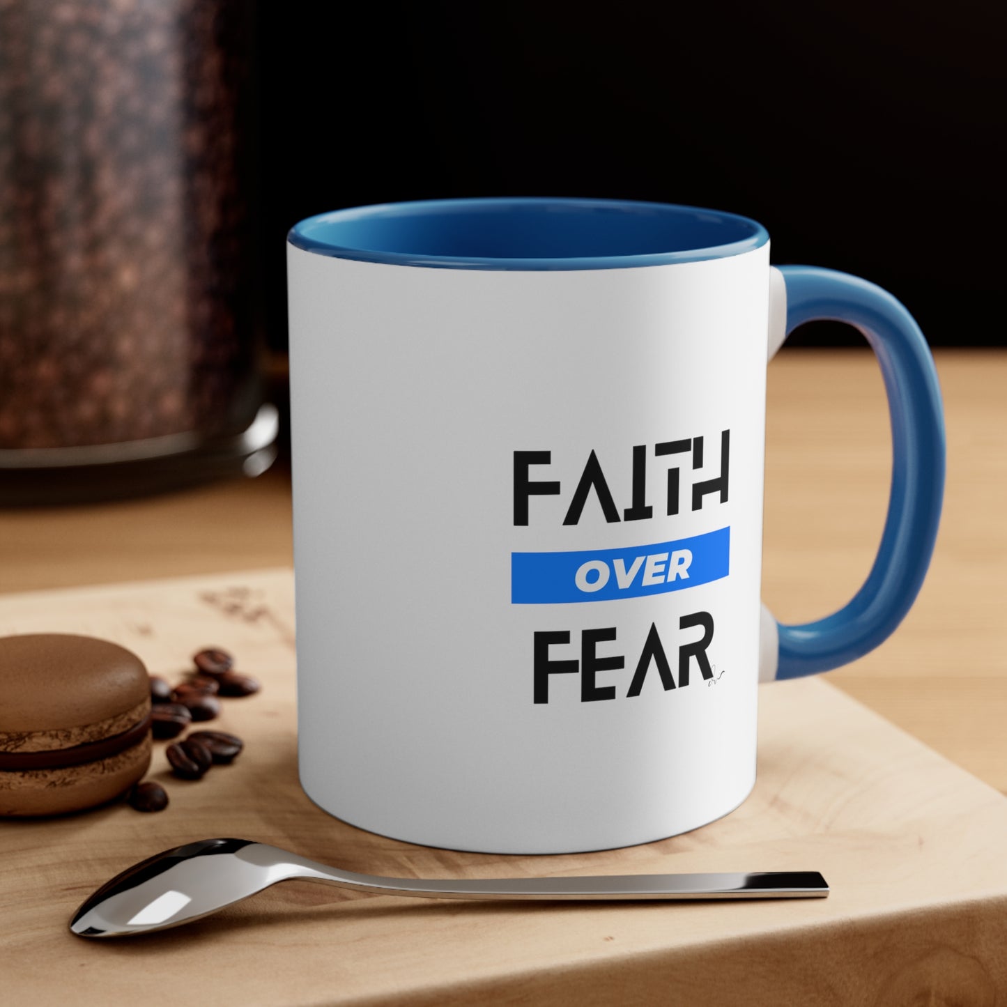 Faith Over Fear - Blue - Accent Coffee Mug, 11oz