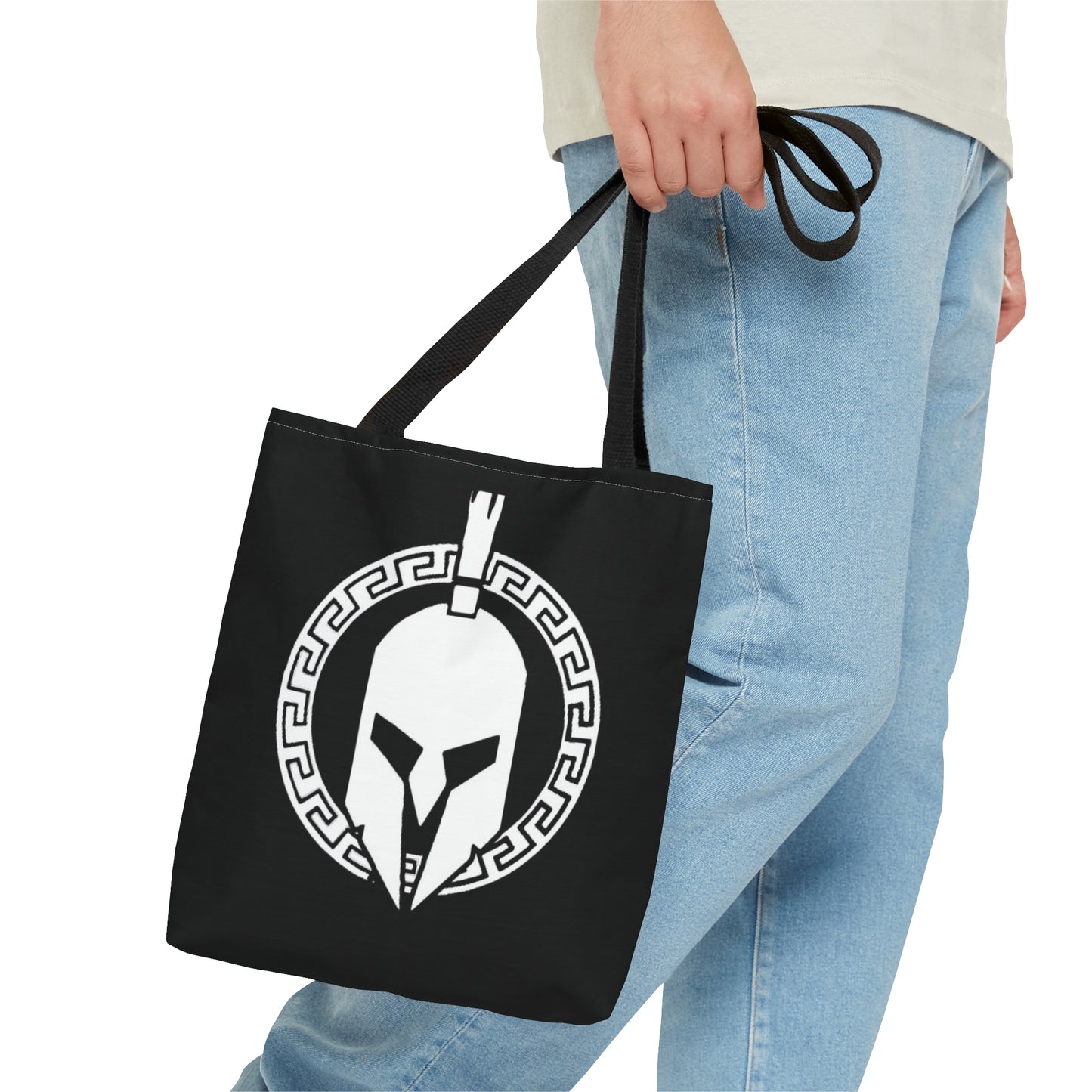 Sparta Bag - White Helmet on Black Tote Bag (AOP)