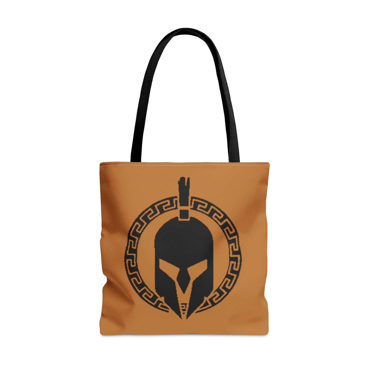 Sparta Bag - Black Helmet on Light Brown Tote Bag (AOP)