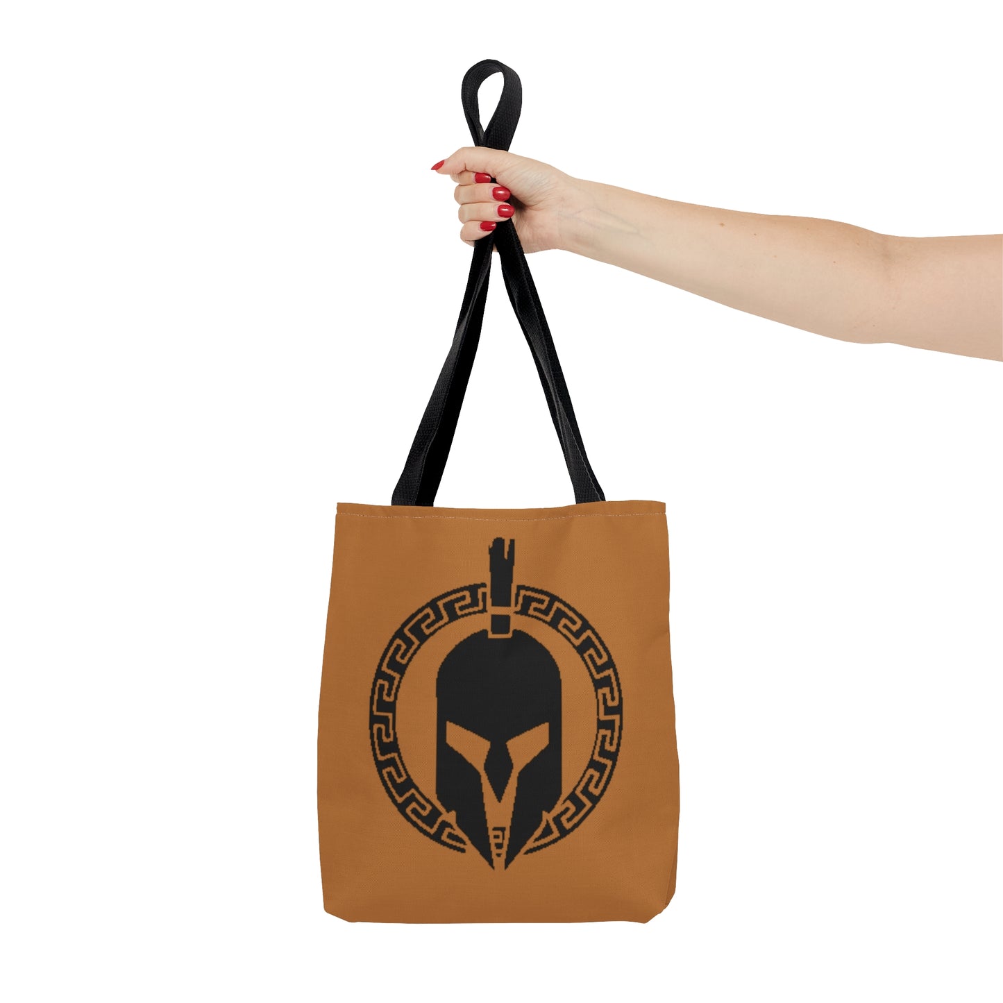 Sparta Bag - Black Helmet on Light Brown Tote Bag (AOP)