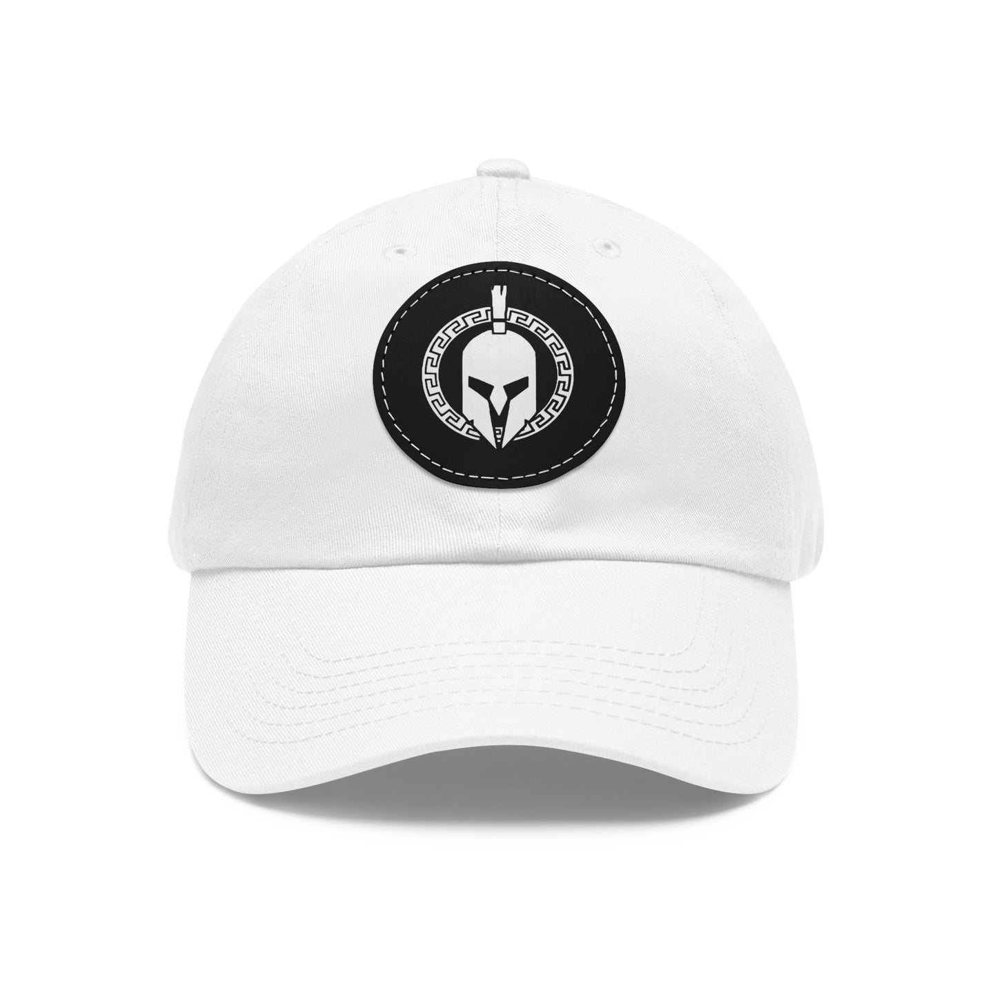 Sparta Hat - White Helmet on Leather Patch (Round)