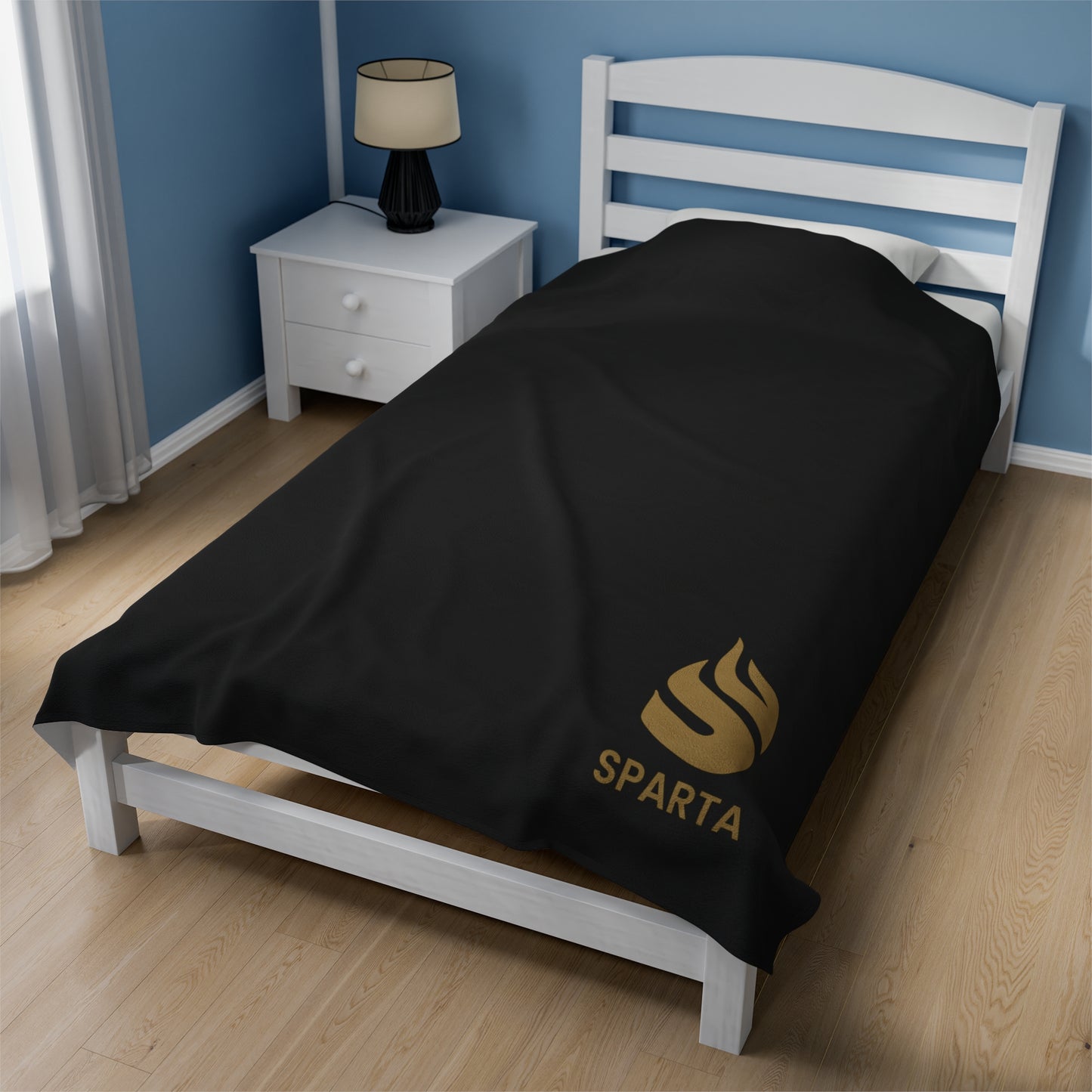 Sparta Gold Flame - Black Velveteen Plush Blanket